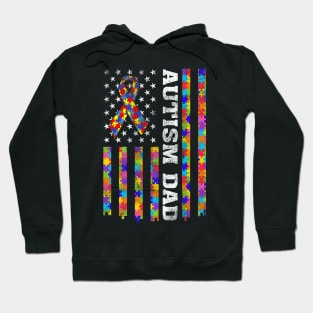 Autism Awareness Proud Autism Dad Vintage USA Flag Hoodie